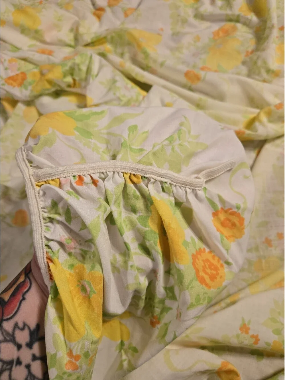 70s Floral Full Fitted Sheet Daisy Poppy Orange Yellow Montgomery Ward Fabric